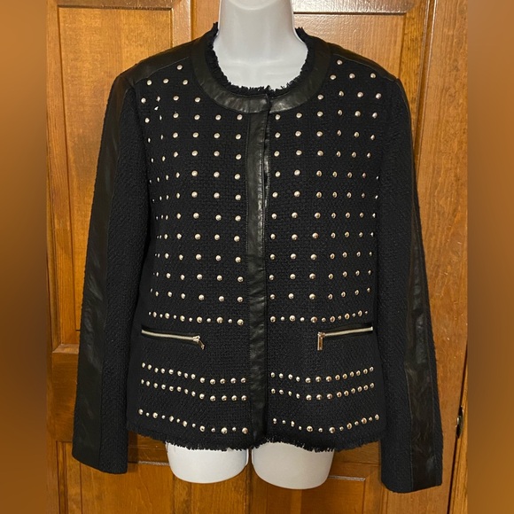 Peter Nygard Black Woven Studded Icon Jacket Snap Closer Women’s Size 12 -16 - Picture 2 of 13
